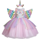 3pcs 3-10 y Teens girl dream unicorn Dress Children Kids birthday Party Dress Girl Formal prom Girls Princess Dress + headdress