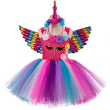 3pcs 3-10 y Teens girl dream unicorn Dress Children Kids birthday Party Dress Girl Formal prom Girls Princess Dress + headdress