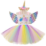3pcs 3-10 y Teens girl dream unicorn Dress Children Kids birthday Party Dress Girl Formal prom Girls Princess Dress + headdress