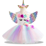 3pcs 3-10 y Teens girl dream unicorn Dress Children Kids birthday Party Dress Girl Formal prom Girls Princess Dress + headdress