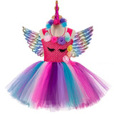 3pcs 3-10 y Teens girl dream unicorn Dress Children Kids birthday Party Dress Girl Formal prom Girls Princess Dress + headdress