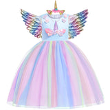 3pcs 3-10 y Teens girl dream unicorn Dress Children Kids birthday Party Dress Girl Formal prom Girls Princess Dress + headdress