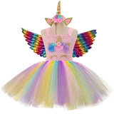 3pcs 3-10 y Teens girl dream unicorn Dress Children Kids birthday Party Dress Girl Formal prom Girls Princess Dress + headdress