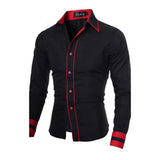 Men's Daily Work Business Plus Size Slim Shirt - Color Block Black & Red, Basic Spread Collar Gray / Long Sleeve / Spring / Fall
