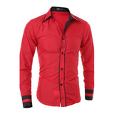 Men's Daily Work Business Plus Size Slim Shirt - Color Block Black & Red, Basic Spread Collar Gray / Long Sleeve / Spring / Fall