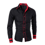 Men's Daily Work Business Plus Size Slim Shirt - Color Block Black & Red, Basic Spread Collar Gray / Long Sleeve / Spring / Fall