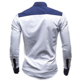 Men's Daily Plus Size Slim Shirt - Color Block Blue & White, Patchwork Spread Collar White / Long Sleeve / Spring / Fall