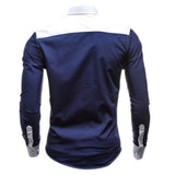 Men's Daily Plus Size Slim Shirt - Color Block Blue & White, Patchwork Spread Collar White / Long Sleeve / Spring / Fall