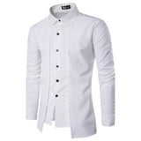 Men's Daily Chinoiserie Cotton Slim Shirt - Solid Colored Basic Spread Collar Black / Long Sleeve / Spring / Fall