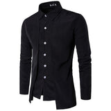 Men's Daily Chinoiserie Cotton Slim Shirt - Solid Colored Basic Spread Collar Black / Long Sleeve / Spring / Fall