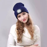 LED Light Cap Warm Knitted Hat Outdoor Fishing Running Beanie Hat Autumn Winter Flash headlight Camping Climbing Caps #08
