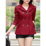 Women's Daily Spring &  Fall Regular Trench Coat, Solid Colored Rolled collar Long Sleeve Polyester Wine / Light Blue / Fuchsia