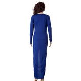 Sexy Long Sleeve Plunging Neck Solid Color Asymmetrical Hem Women's Dress
