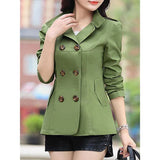 Women's Daily Spring &  Fall Regular Trench Coat, Solid Colored Rolled collar Long Sleeve Polyester Wine / Light Blue / Fuchsia