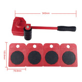 5pcs/set Furniture Moving Transport Set 4 Mover Roller+1 Wheel Bar Furniture Transport Lifter Household Hand Tool Set