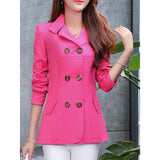 Women's Daily Spring &  Fall Regular Trench Coat, Solid Colored Rolled collar Long Sleeve Polyester Wine / Light Blue / Fuchsia