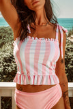 Pink Striped Tankini Top and Panty Two-piece Swimsuit