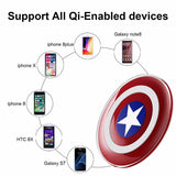 dasda  A+Avengers QI Wireless Charger For Samsung Galaxy S8 S7 S6/S6 Edge G9250 For iPhone 5 6 7 8 Captain America Shield Charging Pad