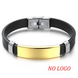 AZIZ BEKKAOUI Silicone Engrave Name Leather Bracelet for Men DIY Black Stainless Steel Bracelets Fashion Jewelry Dropshipping