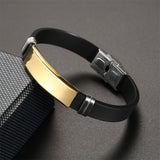 AZIZ BEKKAOUI Silicone Engrave Name Leather Bracelet for Men DIY Black Stainless Steel Bracelets Fashion Jewelry Dropshipping