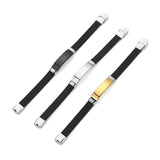 AZIZ BEKKAOUI Silicone Engrave Name Leather Bracelet for Men DIY Black Stainless Steel Bracelets Fashion Jewelry Dropshipping