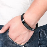 AZIZ BEKKAOUI Silicone Engrave Name Leather Bracelet for Men DIY Black Stainless Steel Bracelets Fashion Jewelry Dropshipping