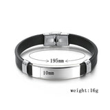 AZIZ BEKKAOUI Silicone Engrave Name Leather Bracelet for Men DIY Black Stainless Steel Bracelets Fashion Jewelry Dropshipping