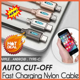Auto Cut-off Fast Charging Nylon Cable ORIGINAL BEST QUALITY FAST SHIP