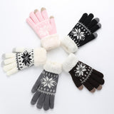 Autumn and winter warming gloves with touch screen and cashmere snowflake pattern lady's finger gloves