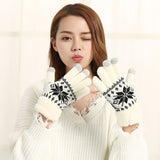 Autumn and winter warming gloves with touch screen and cashmere snowflake pattern lady's finger gloves
