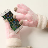 Autumn and winter warming gloves with touch screen and cashmere snowflake pattern lady's finger gloves