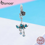 BAMOER Authentic 925 Sterling Silver Blue Enamel Flower Pendant Charms fit Silver Bracelets & Bangles 925 Silver Jewelry BSC034 - app80