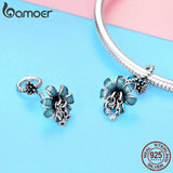 BAMOER Authentic 925 Sterling Silver Blue Enamel Flower Pendant Charms fit Silver Bracelets & Bangles 925 Silver Jewelry BSC034 - app80
