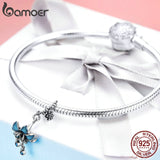 BAMOER Authentic 925 Sterling Silver Blue Enamel Flower Pendant Charms fit Silver Bracelets & Bangles 925 Silver Jewelry BSC034 - app80