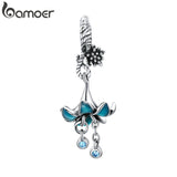 BAMOER Authentic 925 Sterling Silver Blue Enamel Flower Pendant Charms fit Silver Bracelets & Bangles 925 Silver Jewelry BSC034 - app80