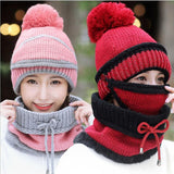 BINGYUANHAOXUAN  Women Scarf Winter Sets Cap Mask Collar Face Protection Girls  Accessory Women Ball Scarf Balaclava Knitted Hat