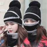 BINGYUANHAOXUAN  Women Scarf Winter Sets Cap Mask Collar Face Protection Girls  Accessory Women Ball Scarf Balaclava Knitted Hat