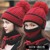 BINGYUANHAOXUAN  Women Scarf Winter Sets Cap Mask Collar Face Protection Girls  Accessory Women Ball Scarf Balaclava Knitted Hat