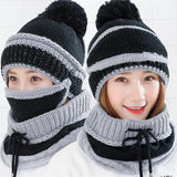 BINGYUANHAOXUAN  Women Scarf Winter Sets Cap Mask Collar Face Protection Girls  Accessory Women Ball Scarf Balaclava Knitted Hat