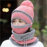 BINGYUANHAOXUAN  Women Scarf Winter Sets Cap Mask Collar Face Protection Girls  Accessory Women Ball Scarf Balaclava Knitted Hat