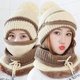 BINGYUANHAOXUAN  Women Scarf Winter Sets Cap Mask Collar Face Protection Girls  Accessory Women Ball Scarf Balaclava Knitted Hat
