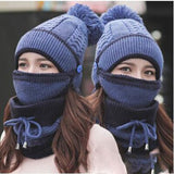 BINGYUANHAOXUAN  Women Scarf Winter Sets Cap Mask Collar Face Protection Girls  Accessory Women Ball Scarf Balaclava Knitted Hat