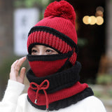 BINGYUANHAOXUAN  Women Scarf Winter Sets Cap Mask Collar Face Protection Girls  Accessory Women Ball Scarf Balaclava Knitted Hat