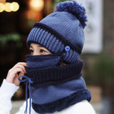 BINGYUANHAOXUAN  Women Scarf Winter Sets Cap Mask Collar Face Protection Girls  Accessory Women Ball Scarf Balaclava Knitted Hat