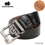 BISON DENIM Men Belt For Men Cowskin Genuine Leather Personality Men belt Buckle Quality Male Brown Strap Vintage Jeans N71223