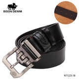 BISON DENIM Men Belt For Men Cowskin Genuine Leather Personality Men belt Buckle Quality Male Brown Strap Vintage Jeans N71223