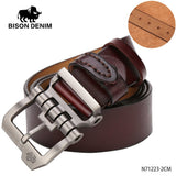 BISON DENIM Men Belt For Men Cowskin Genuine Leather Personality Men belt Buckle Quality Male Brown Strap Vintage Jeans N71223