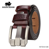 BISON DENIM Men Belt For Men Cowskin Genuine Leather Personality Men belt Buckle Quality Male Brown Strap Vintage Jeans N71223