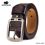 BISON DENIM Men Belt For Men Cowskin Genuine Leather Personality Men belt Buckle Quality Male Brown Strap Vintage Jeans N71223