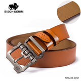BISON DENIM Men Belt For Men Cowskin Genuine Leather Personality Men belt Buckle Quality Male Brown Strap Vintage Jeans N71223